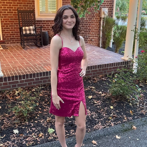 Jovani 07666 Raspberry Sequin Spaghetti Strap Short Dress. Size 0. - Picture 7 of 9